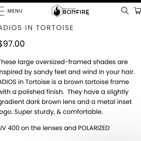 American Bonfire ADIOS sunglasses. - Picture 5 of 5